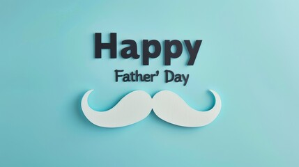 Wall Mural - Happy Father's Day text with 'DAD' in black and a white mustache on a sky blue solid background. 