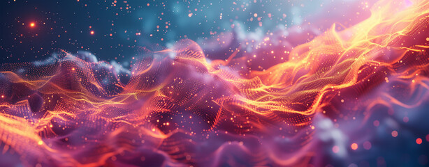 Abstract Geometric Mesh with Glowing Data Cloud
