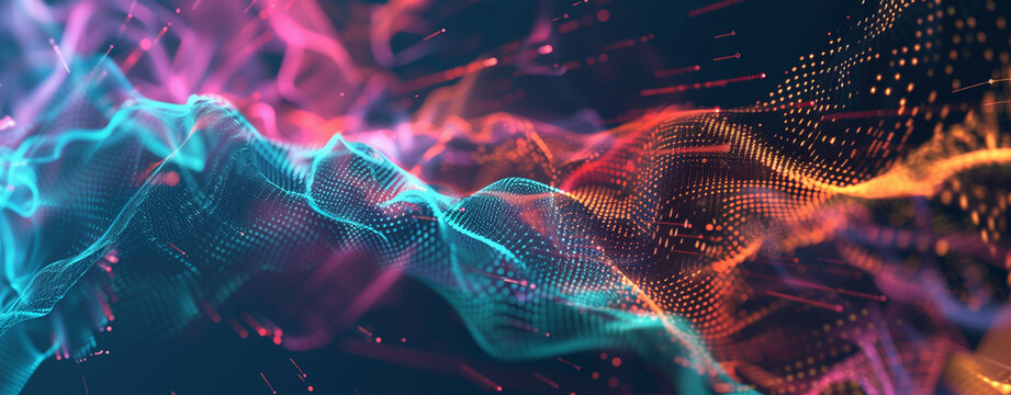 Abstract Geometric Mesh with Glowing Data Cloud