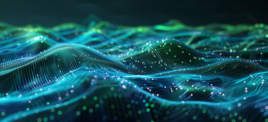 Wall Mural - Flowing Digital Landscape with Glowing Dots