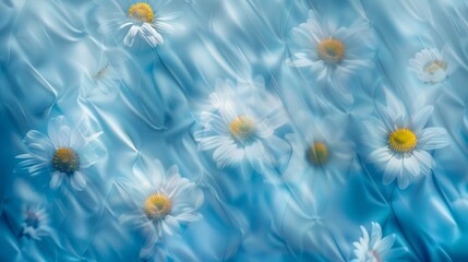 Wall Mural - Surreal Blue Ethereal Dreamscape with Floating Daisies