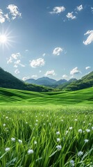 Wall Mural - emerald green grassland, sunshine, brightness, illustration made with Generative Ai