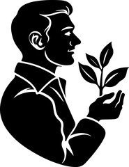 Canvas Print - Silhouette of Man Holding Plant: Growth and Care Concept