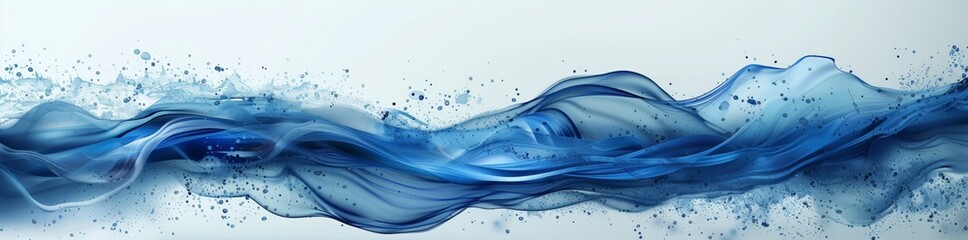 Abstract blue wave background with a splash of water, isolated on white