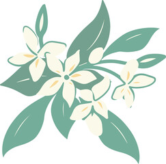 Poster - Illustrated Floral Design with Delicate White Flowers and Green Leaves