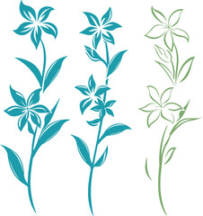 Poster - Floral Vectors: Simplistic Botanical Illustrations with Blue and Green Tones