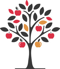 Sticker - Minimalist Apple Tree with Colorful Apples Representing Growth and Diversity