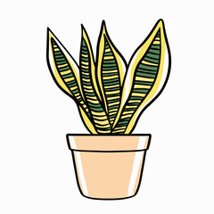 Poster - Illustrated Potted Plant: Vibrant Indoor Foliage Over Minimalist Background