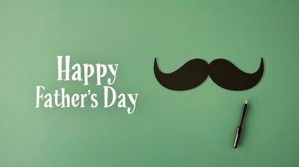 Wall Mural - Happy Father's Day text with 'DAD' in white and a black mustache on a green solid background. 