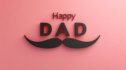 Wall Mural - Happy Father's Day text with 'DAD' in red and a black mustache on a pink solid background. 