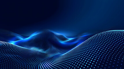 Wall Mural - Abstract background with a wave of dots. hi-tech design for a banner or cover on a dark blue backdrop 