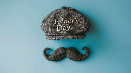 Wall Mural - Simple Father's Day image with a flat cap and mustache. 