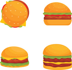 Wall Mural - Colorful set of four different classic burger vector icons on a white background