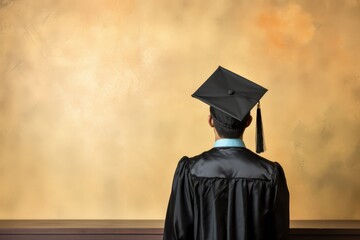 Wall Mural - Back view image of graduate student in graduation cap Generative AI