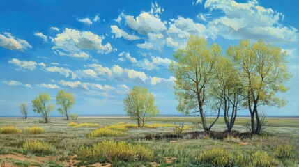 Wall Mural - Spring Trees in the Steppe Tamariskes