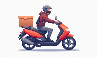 icon collection of delivery motorbike or scooter driver with courier box on back going fast to deliver online order express service isolated on png white cutout background, Generative AI