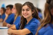 © Fox - Medical students in blue scrubs smiling in a classroom, focusing on education and training in medicine to become future healthcare professionals, showing teamwork and studious behavior