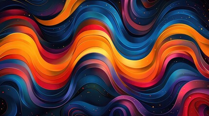 Wall Mural - Groovy Hippie 70s Background with Psychedelic Waves, Swirls, and Twirls Pattern - Retro Aesthetic Vector Texture