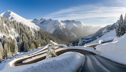 Wall Mural - winding road in the middle of the winter in the high mountain pass