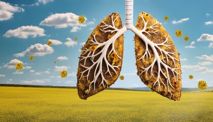 Wall Mural - 3d lungs and pollen in allergy season