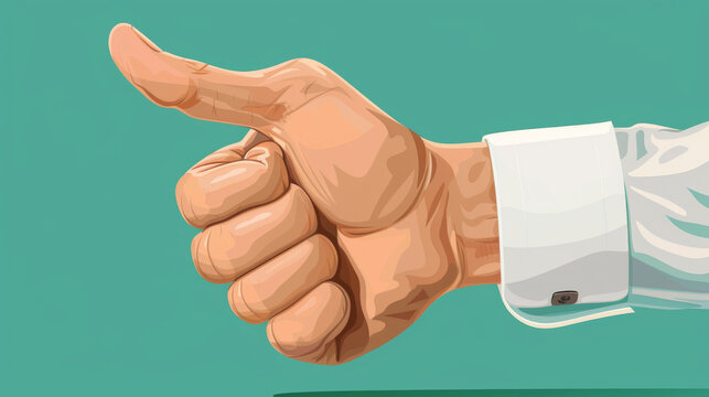 Illustration of a hand giving a thumbs up gesture, set against a solid green background, signifying approval or positivity.