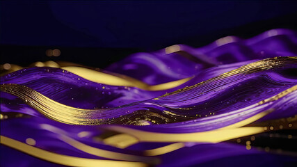 Wall Mural - abstract background with purple waves with shimmering gold particles, beautiful fantasy background,