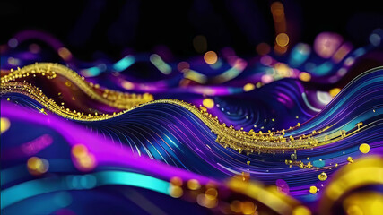 Wall Mural - abstract background with purple waves with shimmering gold particles, beautiful fantasy background,