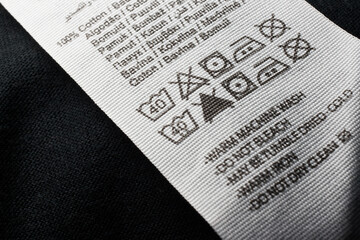 Clothing care tag label close up