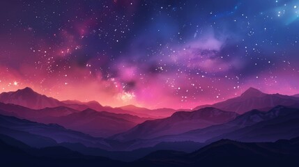 Wall Mural - a beautiful mountain range with a purple sky and stars