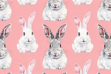 Poster - Seamless Easter bunny pattern. Pink background