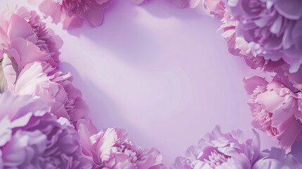 Wall Mural - an elegant lilac purple peony floral frame, arranged delicately, on a soft lilac background
