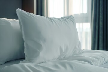 Poster - A comfortable white bed with white pillows in a bedroom decorated with interior design details.