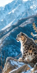 Sticker - Snow leopard in the mountains. Copy space