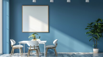 Wall Mural - Meeting room interior with furniture and mock up white banner on wall. 3D rendering.