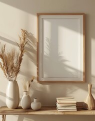 Wall Mural - A mock up frame in the background of a home interior, rendered in 3D