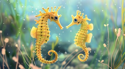 Wall Mural - Seahorses Cartoon
