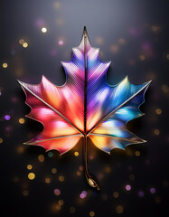 Wall Mural - 3D abstract maple leaf pattern, neon Autumn icon. Wall Art Poster Print Design for Home Decor, Decoration Artwork, High Resolution Wallpaper & Background for Computer, Smartphone, Cellphone, Mobile