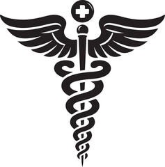 caduceus health symbol asclepias wand icon caduceus health silhouette vector illustration. 