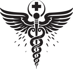 caduceus health symbol asclepias wand icon caduceus health silhouette vector illustration. 