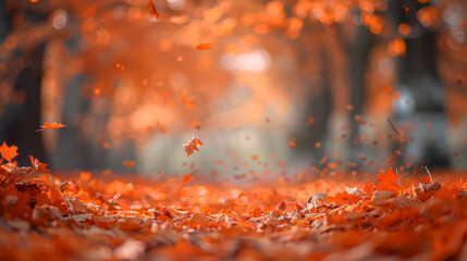 Wall Mural - a beautiful autumn park, orange leaves on trees, fallen leaves creating a carpet on the ground