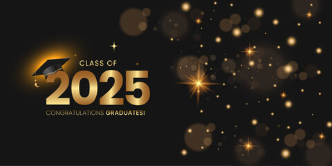 Wall Mural - Class of 2025 with Abstract shiny and glitter effect on dark background. Graduation greeting vector background design.