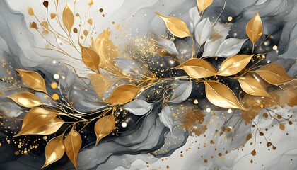 abstract painting with gold leaves and silver