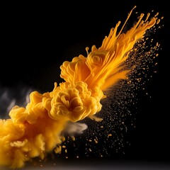 Wall Mural - abstract powder splatted background,freeze motion of yellow powder exploding, throwing orange dust o