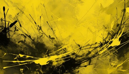 Wall Mural - Abstract yellow grunge background with black paint.