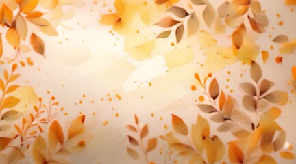 Wall Mural - Simple aesthetic autumn inspired autumn watercolor background with leaves and nature elements