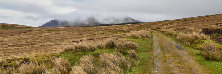 Rural Irish countryside road in the mountains