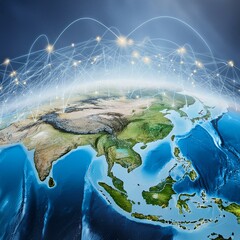Wall Mural - asia digital map showcasing global network connectivity and cyber technology data transfer. concept 