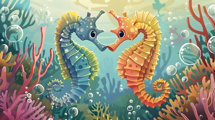 Wall Mural - Seahorses Cartoon
