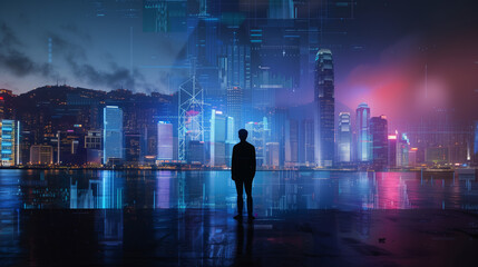 Wall Mural - Innovative Cityscape Projection: AI Influence