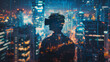 © Kanchanit - Virtual reality cityscape projected as a hologram with a human silhouette